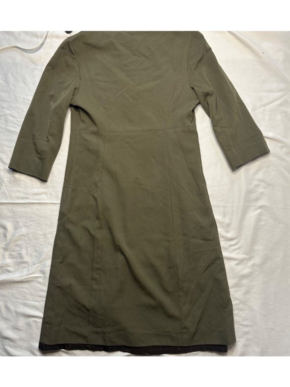Vintage Pendleton 100% Wool Womens Olive Green Asymmetrical Button Midi Dress (6 - Picture 7 of 12